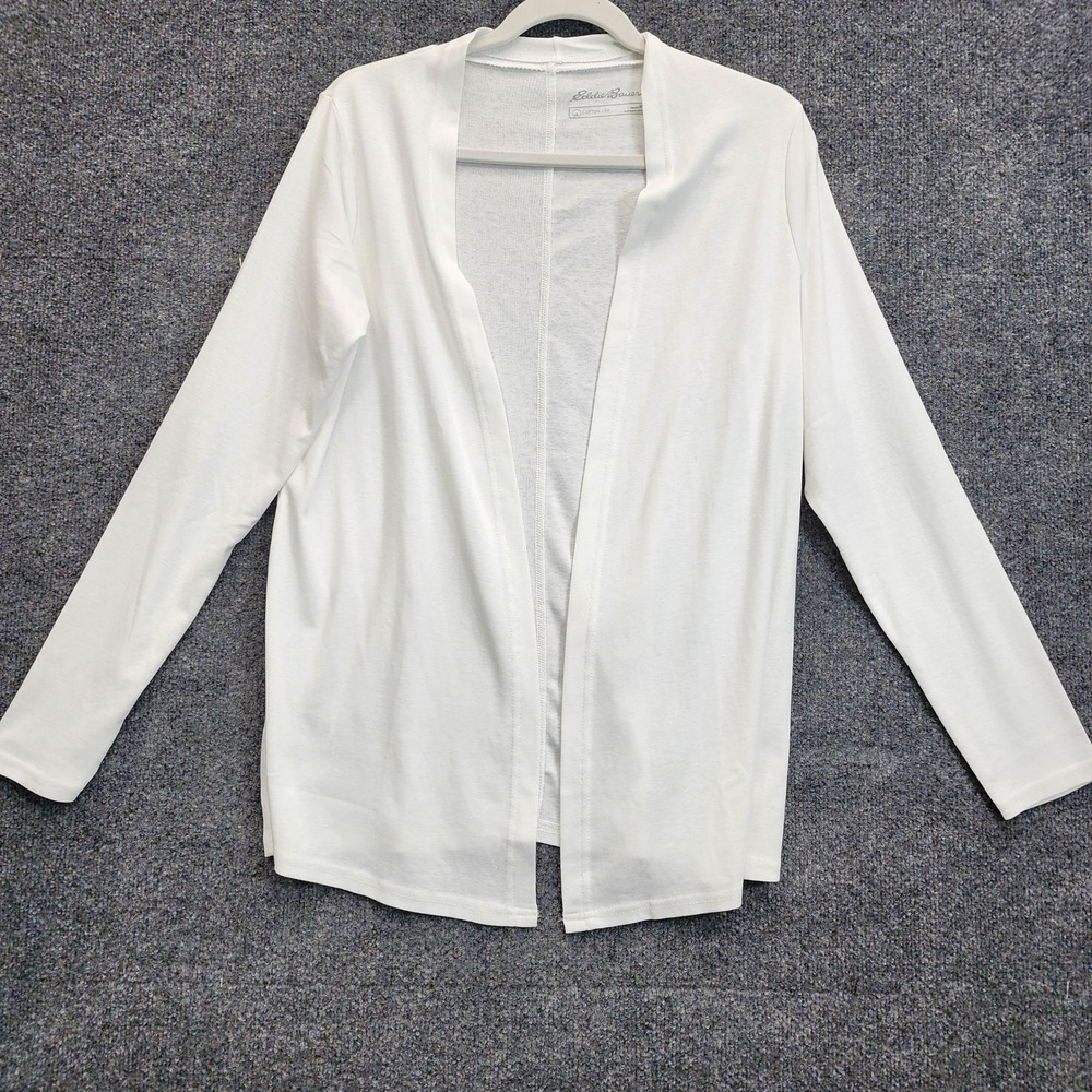 Eddie Bauer Women's Open Front Long Sleeve Cardigan White Cotton Blend Size M